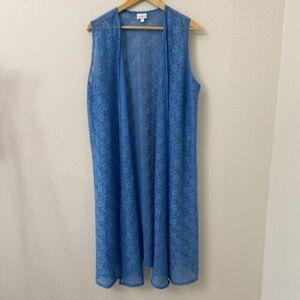 Lularoe Lace Duster Size Large Blue Sleeveless Cardigan Vest